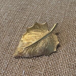 Vintage Etched Gold Leaf Brooch